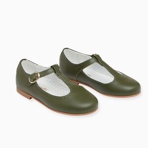 NWT La Coqueta Olive Green Leather Mary Jane Shoes